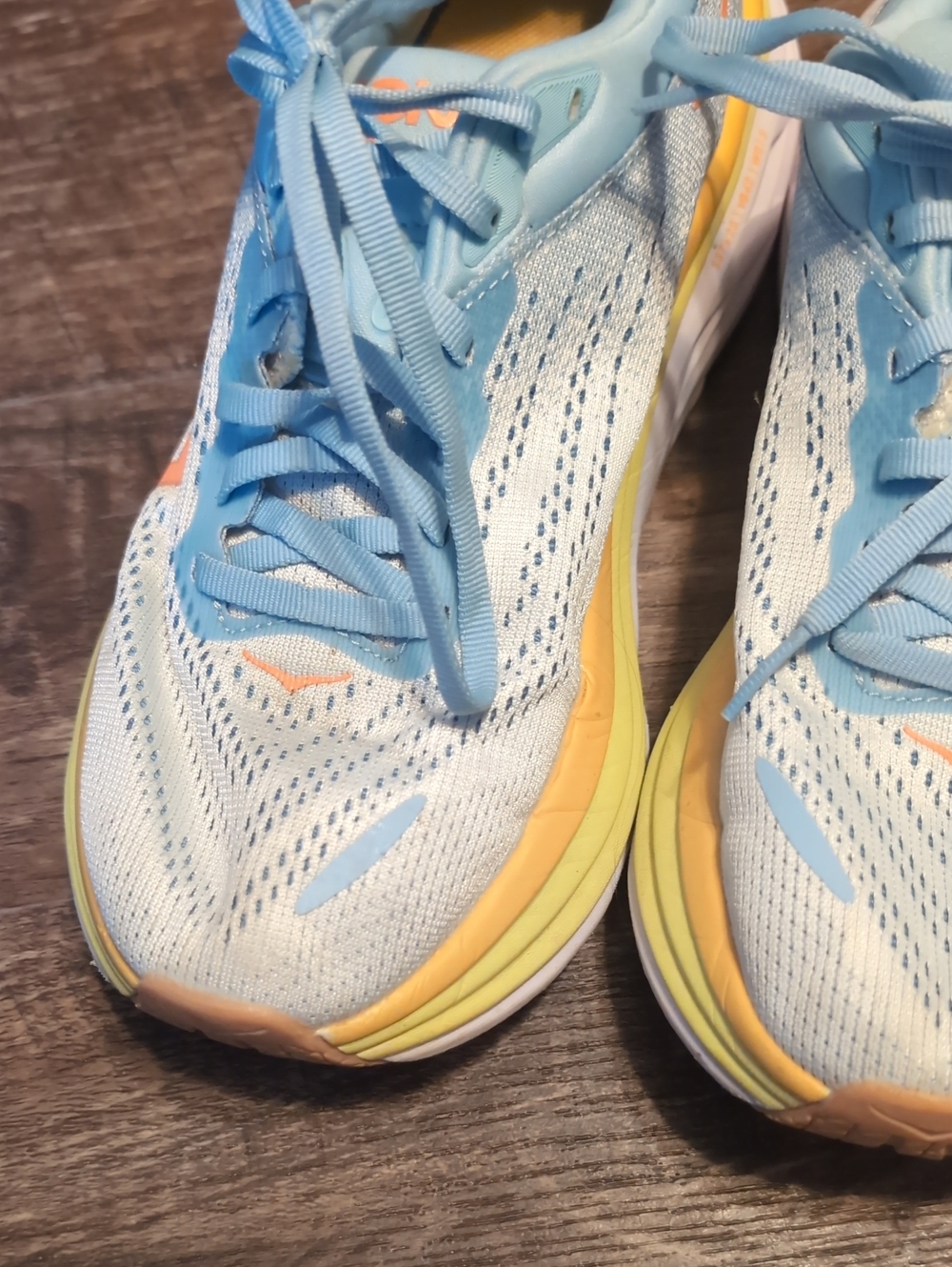 HOKA Bondi 8 Sz 7.5 B Women's Light Blue and Yellow Running Shoes - Picture 3 of 6
